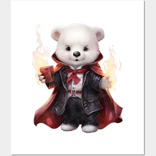 Cartoon Polar Bear in Dracula Costume Posters and Art